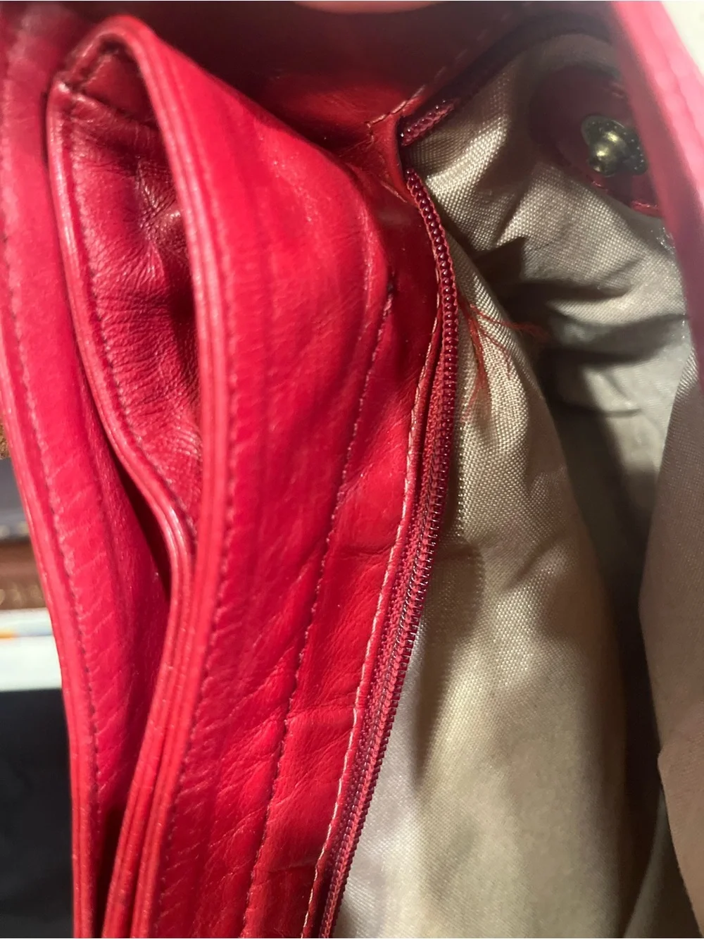 SAS Red Leather Shoulder Bag